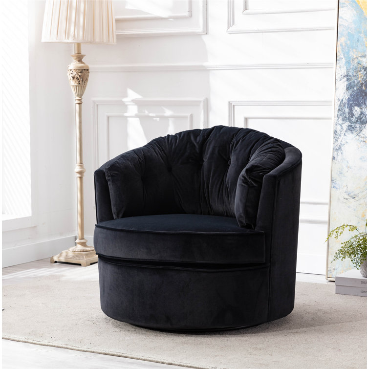 Everly Quinn Lincolnville 33.5'' Wide Tufted Velvet Swivel Barrel Chair